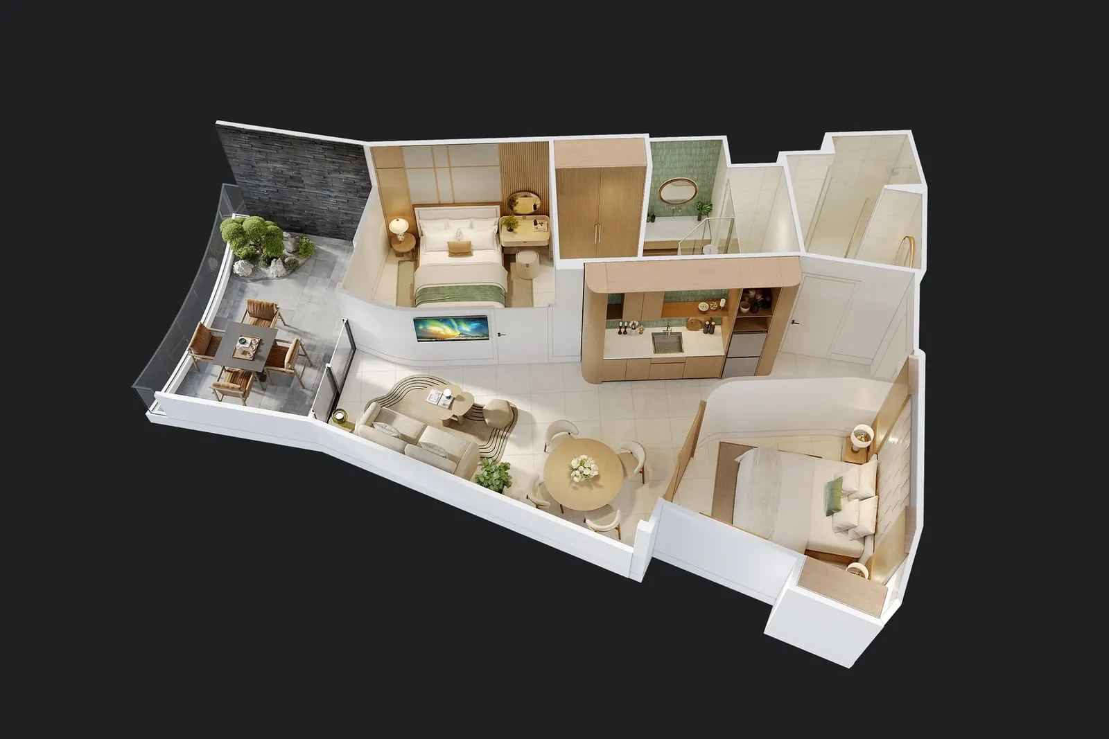 Layout căn hộ 2 phòng ngủ, mẫu 1