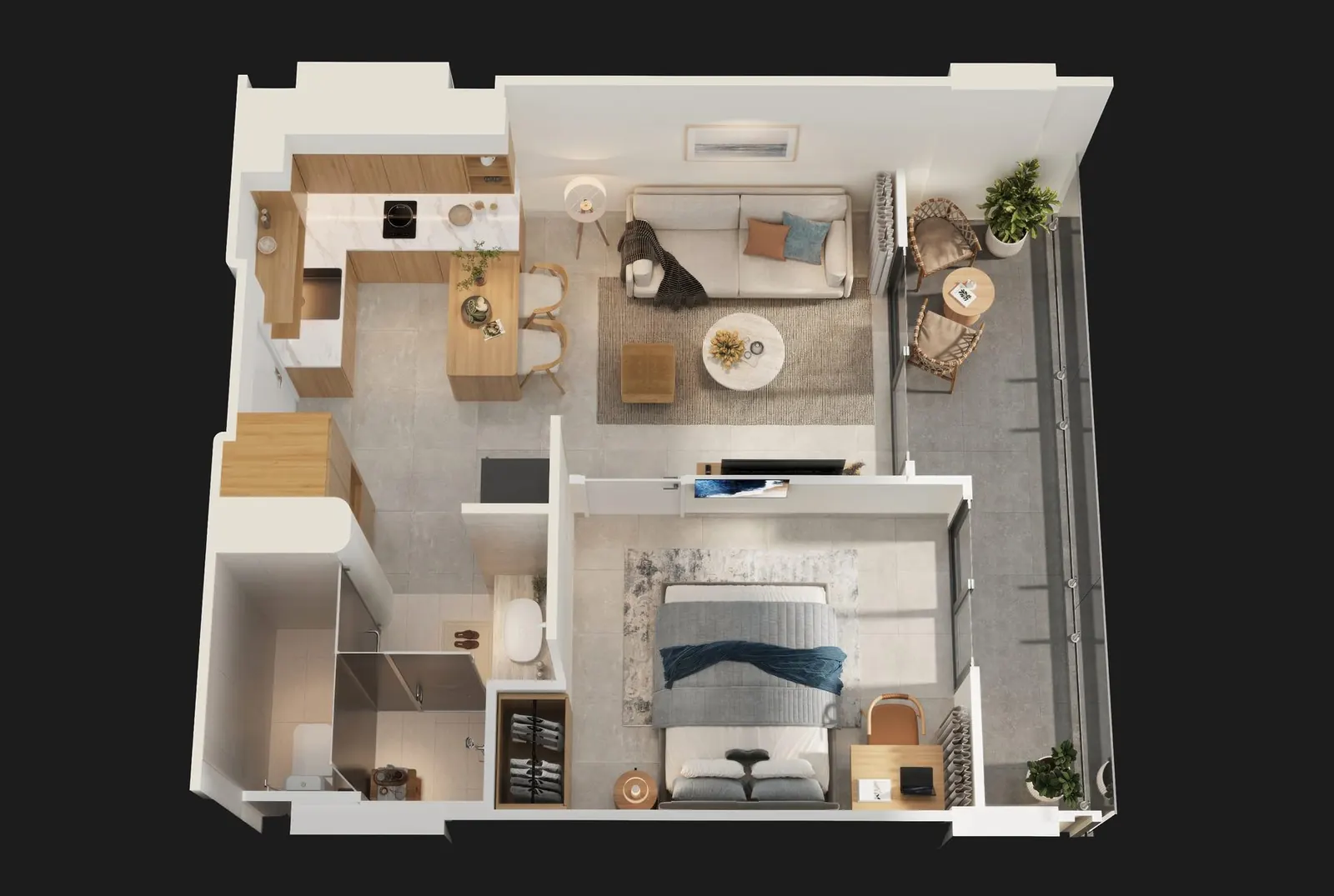 Layout căn hộ 1 phòng ngủ, mẫu 1