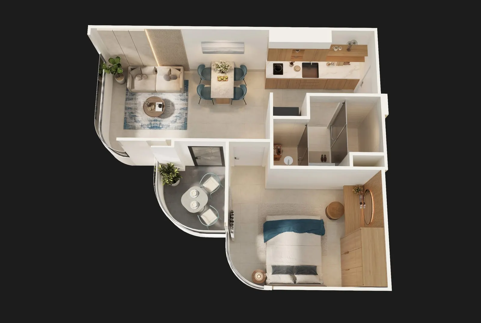 Layout căn hộ 1 phòng ngủ, mẫu 2