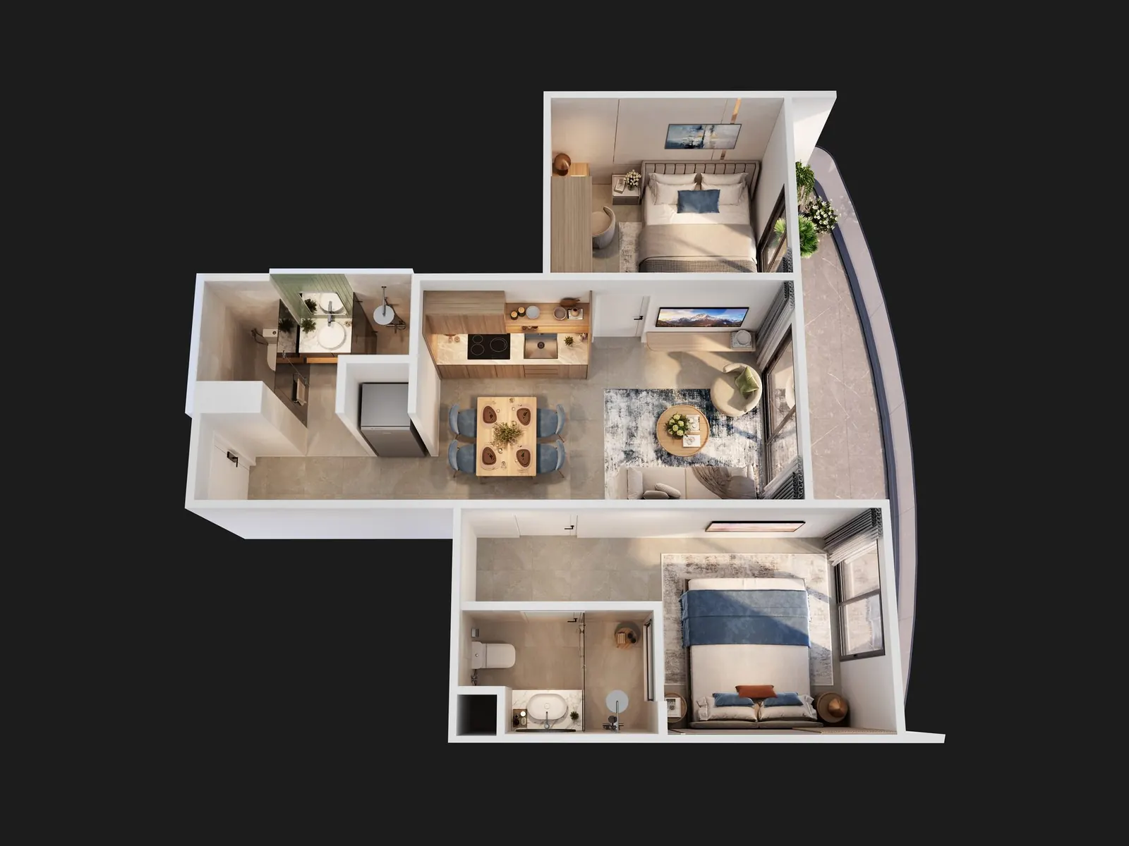 Layout căn hộ 2 phòng ngủ, mẫu 2